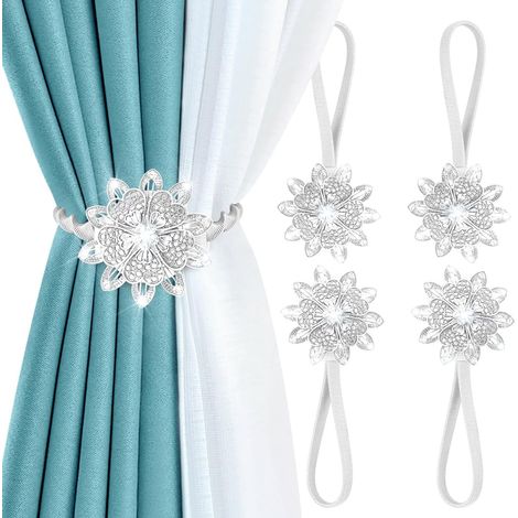 Set mit 4 dekorativen magnetischen Gardinenhaltern – europäischer und amerikanischer Stil – Silber