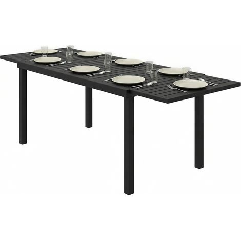 Outsunny Tavolo Giardino Allungabile 6-8 Persone, Piano Doghe, Nero