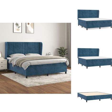 Sommier à lattes de lit et matelas Bleu foncé 160x200cm Velours - Lit Plateforme - Lit Velours - Lit Double - Literie - Chambre À Coucher (1/5)