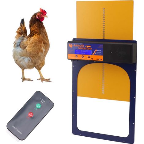 Automatische, solarbetriebene Hühnerstalltür mit Zeitschaltuhr und Lichtsensor-Fernbedienung, IP45 wasserdicht, aus Aluminiumlegierung, königsblau. (1/5)