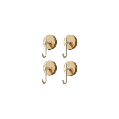 TAISHENGDA Lot de 4 Crochets Muraux en Bois de Hêtre Blanc Laiteux – Sans Perçage, Design en Forme de J (1/5)