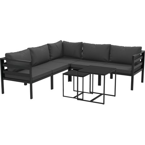 Outsunny Set da Giardino 7 Pezzi con 5 Sedie e 2 Tavolini Grigio (1/5)