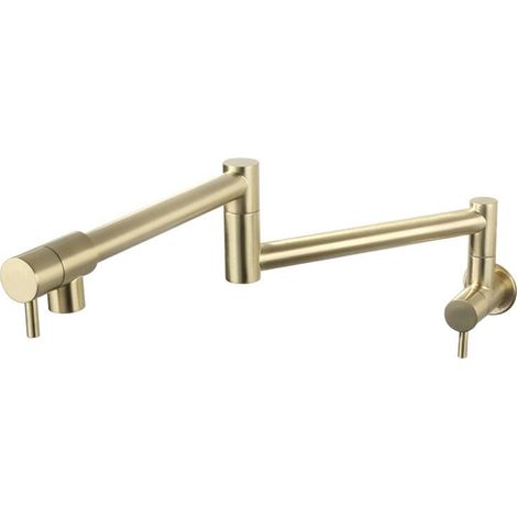 Grifo de cocina plegable telescópico con doble manija giratoria y un solo grifo de agua fría para pared, dorado cepillado (1/4)