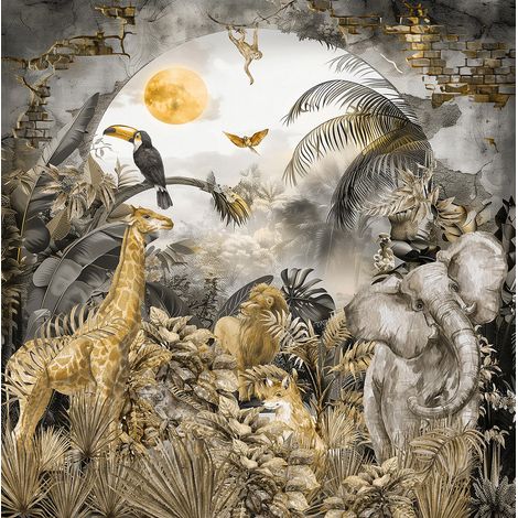 Papier peint panoramique - Jungle Animaux - 130 cm x 131 cm (1/2)