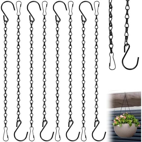 Chaînes de Suspension 50 cm, 8 Pièces, Noir, avec Crochets S Métal, Intérieur et Extérieur, Pour Paniers Suspendus, Plantes, Pots de Fleurs, Oiseaux, Lanternes (1/5)