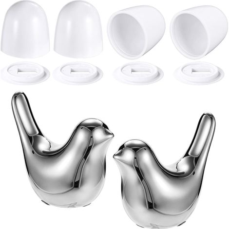 2Pcs Capuchons Boulons Toilette Céramique Oiseau avec 4Pcs Capuchons Universels, Casquettes Décoratifs Vis pour Bas de la Toilette Décoration Salle de Bain Facile À Installer (Argent) (1/5)