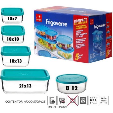 Set 5 Pezzi Contenitori Frigoverre in Vetro Classic Compact Bormioli Rocco