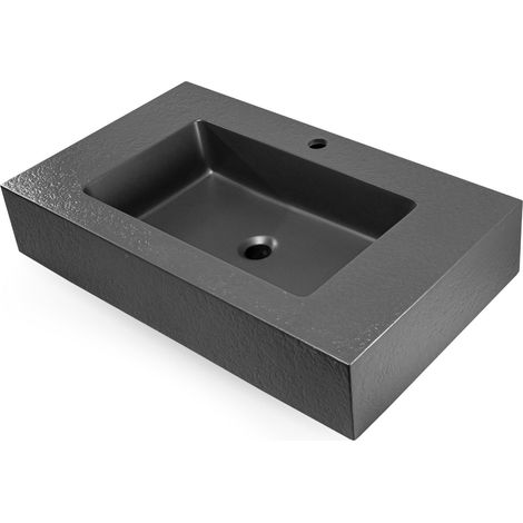 Ogomondo top lavabo sospeso in materiale marmo resina finitura asfalto misure 80x46x15 cm - tinta antracite - confezione 1