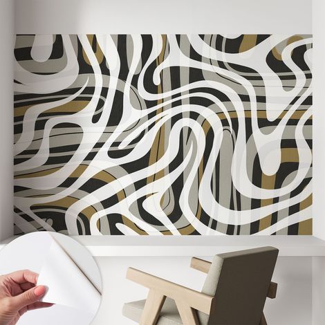 Papier peint autocollant décoratif à motifs pour salon chambre et bureau Tapete adhésif pour décoration Lignes abstraites 104x70 cm (1/5)