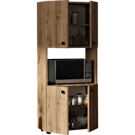 Credenza Sestu, Madia 2 Ripiani, 4 Ante, 5 Vani, 60x31x140h cm Marrone Noce