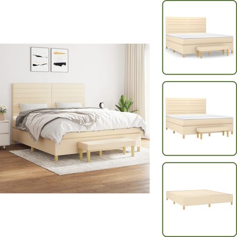 The Living Store Sommier à lattes de lit avec matelas Crème 160x200 cm Tissu - Lit Plateforme - Lit Double - Matelas À Ressorts Ensachés - Têtière Ajustable - Banc Rangement (1/5)