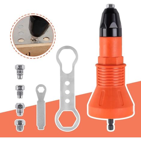 Pistolet à Rivets en Aluminium Orange, Adaptateur de Conversion pour Perceuse Électrique et Pistolet à Écrous à Riveter, Accessoire pour Rivets Aveugles