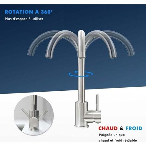 Bardusch - Rubinetto da cucina monocomando con doccetta estraibile - Girevole a 360° per lavelli, bagni, lavelli da bar - Finitura spazzolata (1/4)