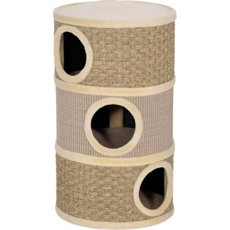 Tiragraffi per gatti, alto 79 cm, con diametro di 45 cm, a tre livelli, con corda in sisal e cuccia, adatto a gatti di taglia grande, colore kaki e marrone, spedito direttamente dal negozio. (1/5)
