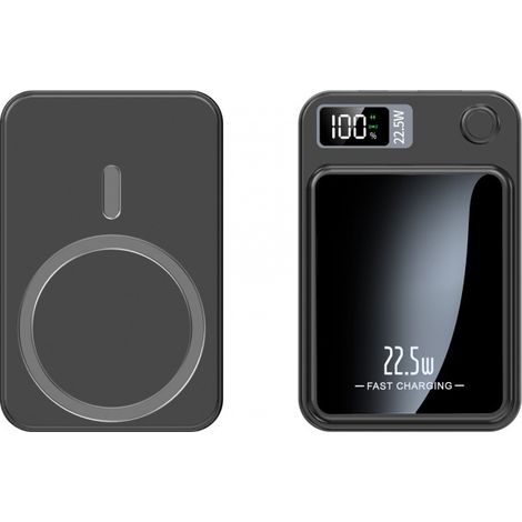 Chargeur portable magnétique 20000 mAh, banque d'énergie MagSafe rapide 22,5W, batterie externe sans fil noire, 20000 mAh pour déplacements