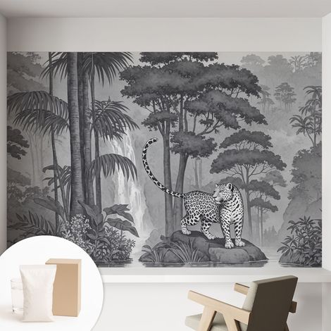 Papier peint intissé mural avec colle pour salon et chambre Décoration murale rapide - Colle incluse gratuite Jungle tropicale 152x104 cm (1/5)