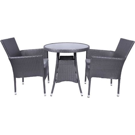 Malaga 2 Seater Stacking Bistro Set with Cushion - Synthetic Rattan - H73 x W70 x L70 cm - Slate Grey (1/4)