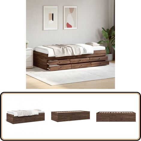 Lit de jour avec tiroirs sans matelas chêne marron 90x200 cm - Lit Deux Places - Canapé Lit - Meuble Multifonctionnel - Rangements Intégrés - Tiroir Coulissant
