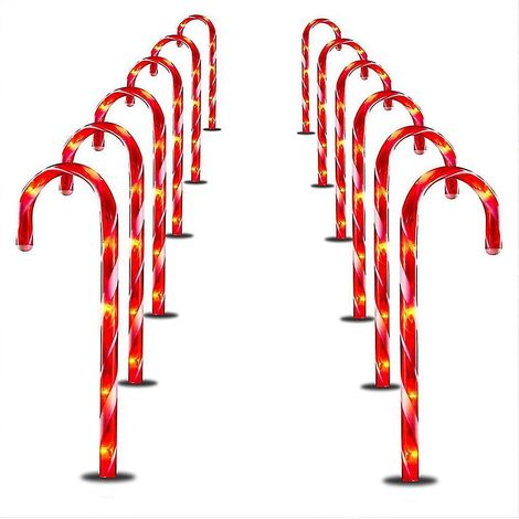 Lot de 12 balises de chemin en forme de cannes de Noël pour allée, jardin et pelouse - Décoration festive (1/5)