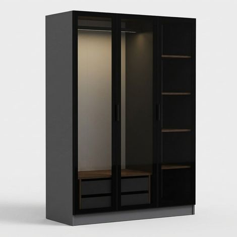 Kleiderschrank 3-türig mit Regalen und Schubladen Kale 135