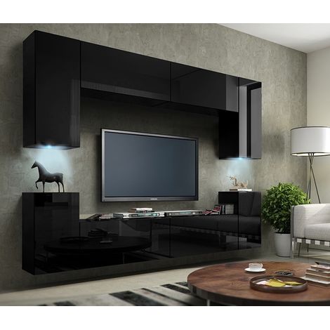 Ensemble meuble TV CONCEPT 1A noir brillant 240 cm (1/2)