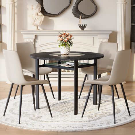 tavolo pranzo rotondo 100 cm con 4 sedie vetro nero OKMYHOME (1/5)