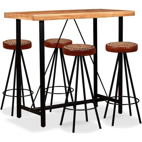 Bar-Set 5-tlg. Akazie Massivholz, Echtleder und Canvas