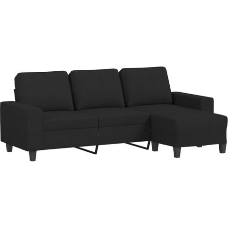 vidaXL Divano a 3 Posti con Poggiapiedi Nero 180 cm in Tessuto (1/5)