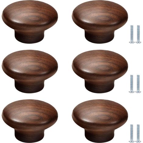 Poignée Cuisine 6 Pièces Bouton De Tiroir Rond En Bois 48mm Idéal Pour Une Chambre D'Enfant Une Cuisine Une Armoire Ou Une Penderie(Noyer) (1/5)