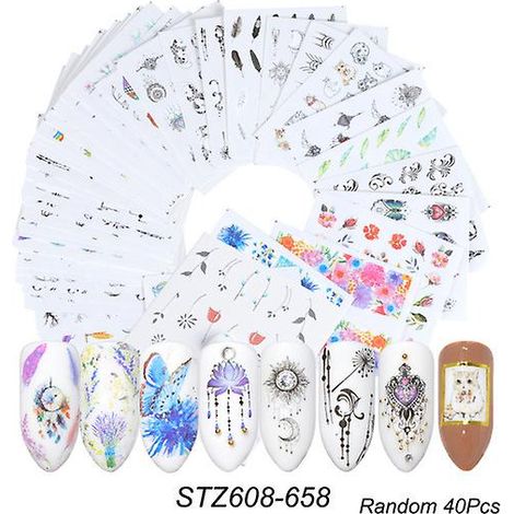 40 modèles de stickers à ongles à transfert d'eau auto-adhésifs avec des motifs 3D de fleurs, d'animaux et de feuilles pour une manucure DIY (1/5)