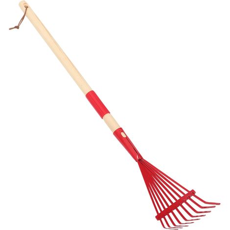 Petit Râteau de Jardin Détachable Manche en Bois Rouge  Fer Robuste, Léger et Facile à Ranger, pour Entretien du Gazon et Travaux Extérieurs (1/5)
