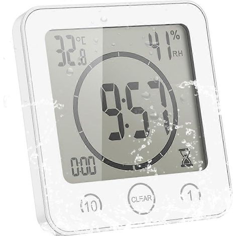 Minuteur de douche numérique, moniteur de salle de bain étanche avec écran LCD numérique, minuterie tactile, indicateur multifonction de température et d'humidité. (1/5)