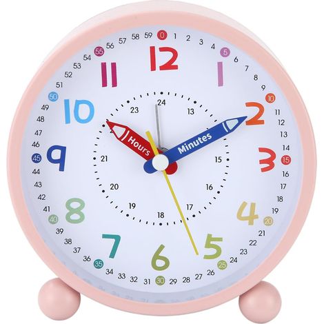 Réveil analogique coloré silencieux avec grand chiffre et veilleuse à piles pour chambre d'enfant et salle de classe (1/4)
