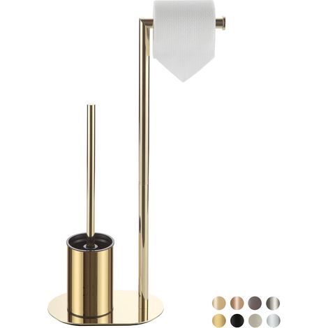 1 - Porte Papier Toilette - Brosse WC - Ensemble 2 en 1 Acier Inoxydable Base Ovale Salle de Bain Or