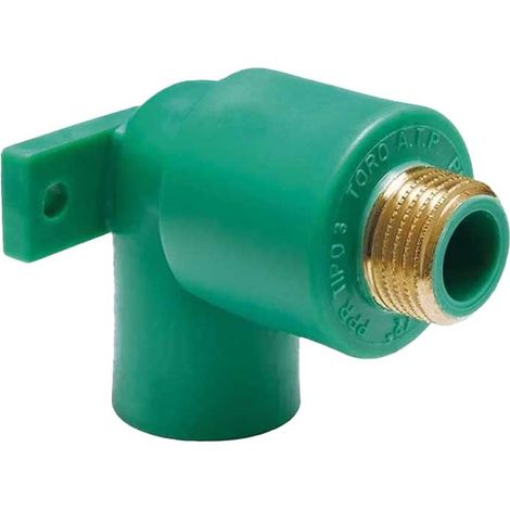 "GOMITO FILETTATO MASCHIO CON STAFFA IN PPR VERDE PN25 Ø20 x 1/2""""M"