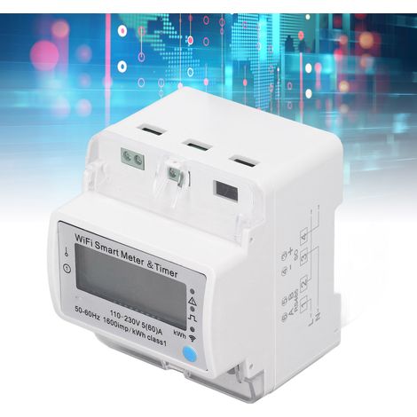 Compteur d'énergie intelligent, affichage numérique sur rail DIN, compteur d'électricité WiFi, interrupteur de surveillance intelligente de l'énergie, AC 110‑-AquaForge (1/5)