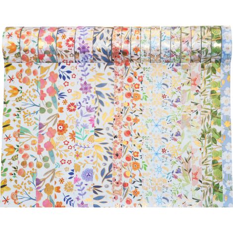 18 Rollen goldenes Washi-Tape mit Blumen-, Blatt- und Pflanzenmotiven
