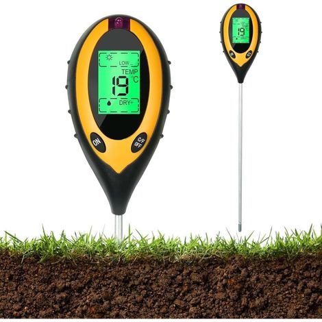 Misuratore di pH del terreno 4 in 1: misuratore di pH, temperatura, umidità e luce, misuratore di umidità delle piante, pHmetro per giardinaggio, prati, agricoltura e piante da esterno.