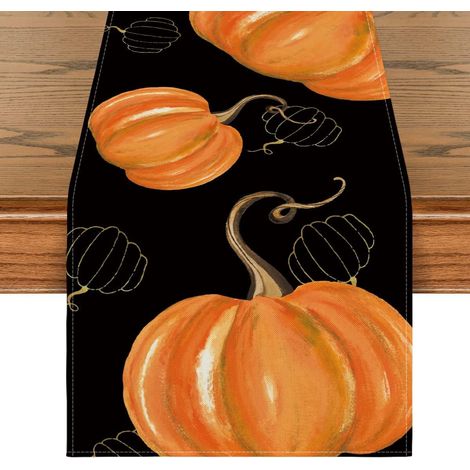 Nappe à motifs citrouille, idéale pour Halloween et la décoration automnale de votre table de cuisine (33 x 183 cm). (1/4)