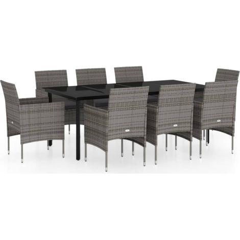 Set da Pranzo per Giardino 9 pz con Cuscini Grigio e Nero vidaXL (1/5)