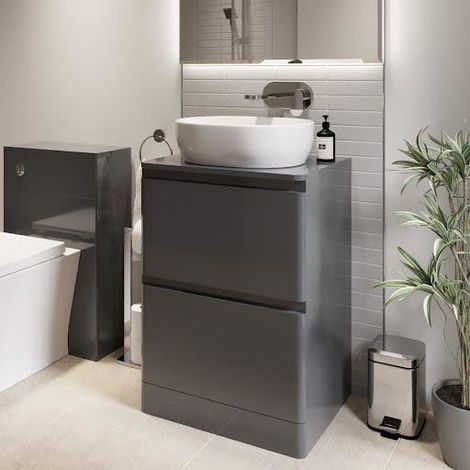 Bathroom Cloakroom Vanity Unit Wash Storage Cabinet Countertop Basin Grey 600mm (1/5)