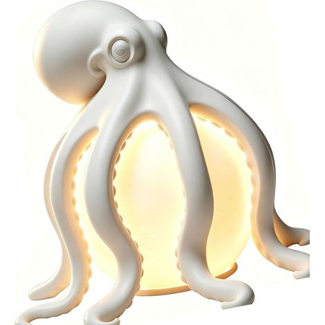 Lampe de table tentacule en résine blanche, lumière chaude, style marin original, décoration intérieure pour salon, chambre et bureau (1/2)