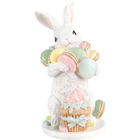 Statue de Lapin Décorative 25 cm en Plastique Blanc Macarons pour Pâques - PANGIVO (1/4)