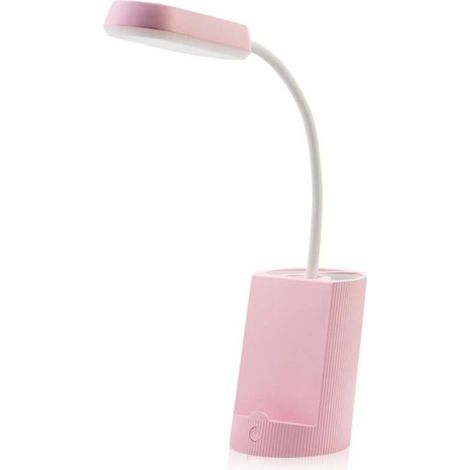Lampe de bureau Mini lampe de bureau Lampe de chevet Port USB Protection oculaire à intensité variable avec 2 niveaux de luminosité Porte-stylo Lampe de table pour veilleuse (Rose)-Fei Yu (1/5)