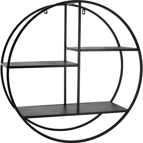 Étagère murale ronde en métal laqué noir