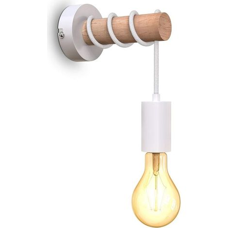 Wall light, retro industrial design, wood metal, E27 socket, for 10w Max LED bulb, white (1/5)