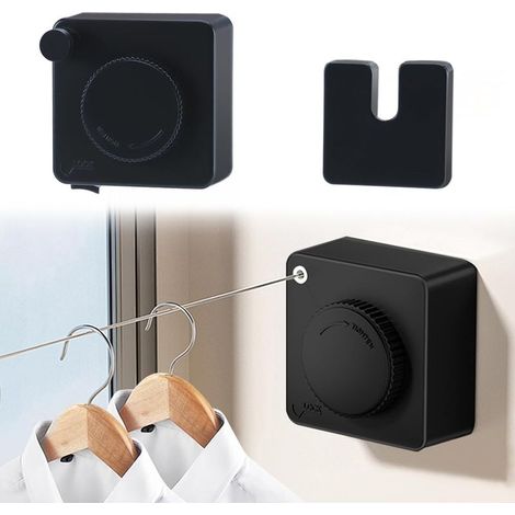 4,2M Corde à Linge Rétractable,Étendoir à Linge pour Intérieur et Extérieur Fils à Linge de en Acier Inoxydable,Gain de Place,Fil a Linge Extérieur Retractable pour Balcon,Salle de Bain(Noir)