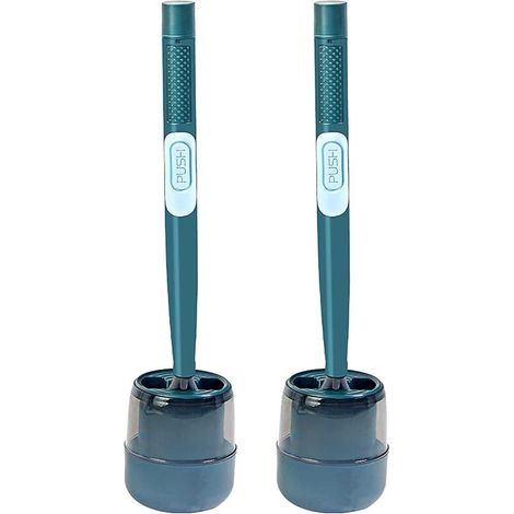 Spazzole per WC in silicone, spazzolino per WC e contenitore (set da 2), con dispenser di liquido, montaggio a parete e autoportante - Bianco (1/5)