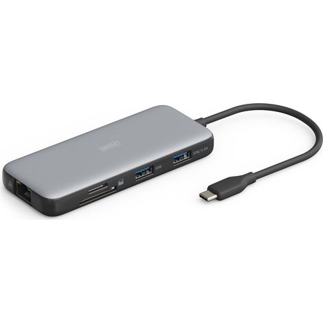 DIGITUS Docking USB-C- HDMI,USB3.2,RJ45,SD,MicroSD,PD Alu si