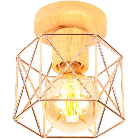 royaluxe- Plafonnier Moderne Lampe De Plafond Vintage Luminaire Plafonnier Rétro Abat-Jour Cage En Métal Pour Café Couloir Chambre Cuisine Salon Or Rose (1/5)